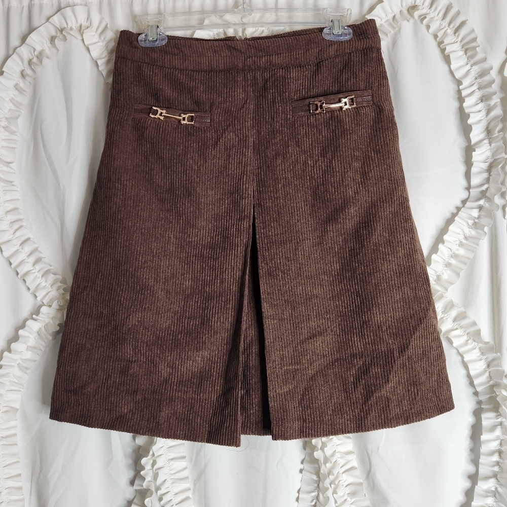 New Dazy High Waist Brown Corduroy Gold Detail A-line Skirt Sz XL